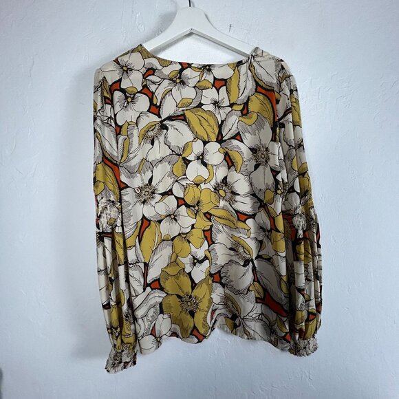 Cabi Sequel Blouse Womens Floral V-Neck Top Medium Long Sleeve Yellow Style 3954 - Picture 2 of 9